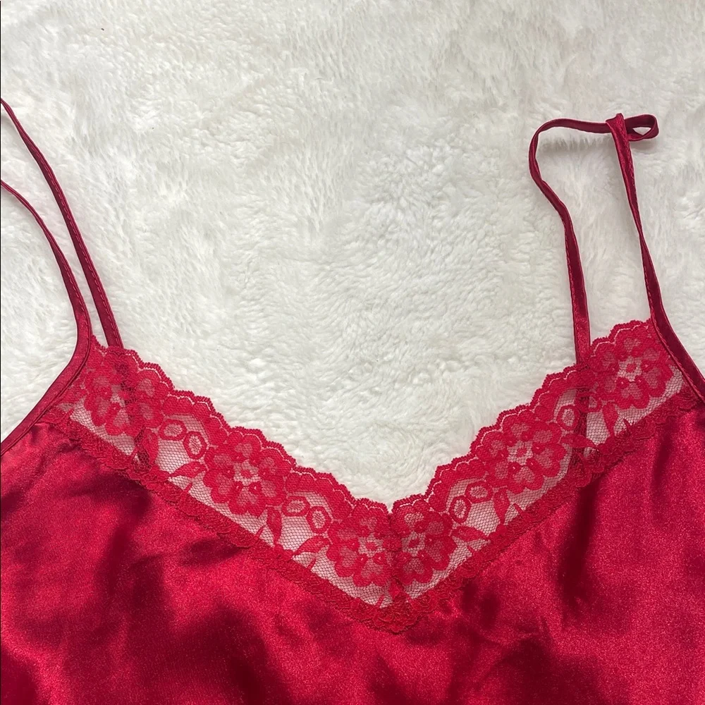 Gilligan & O'Malley Red Satin Chemise with Lace